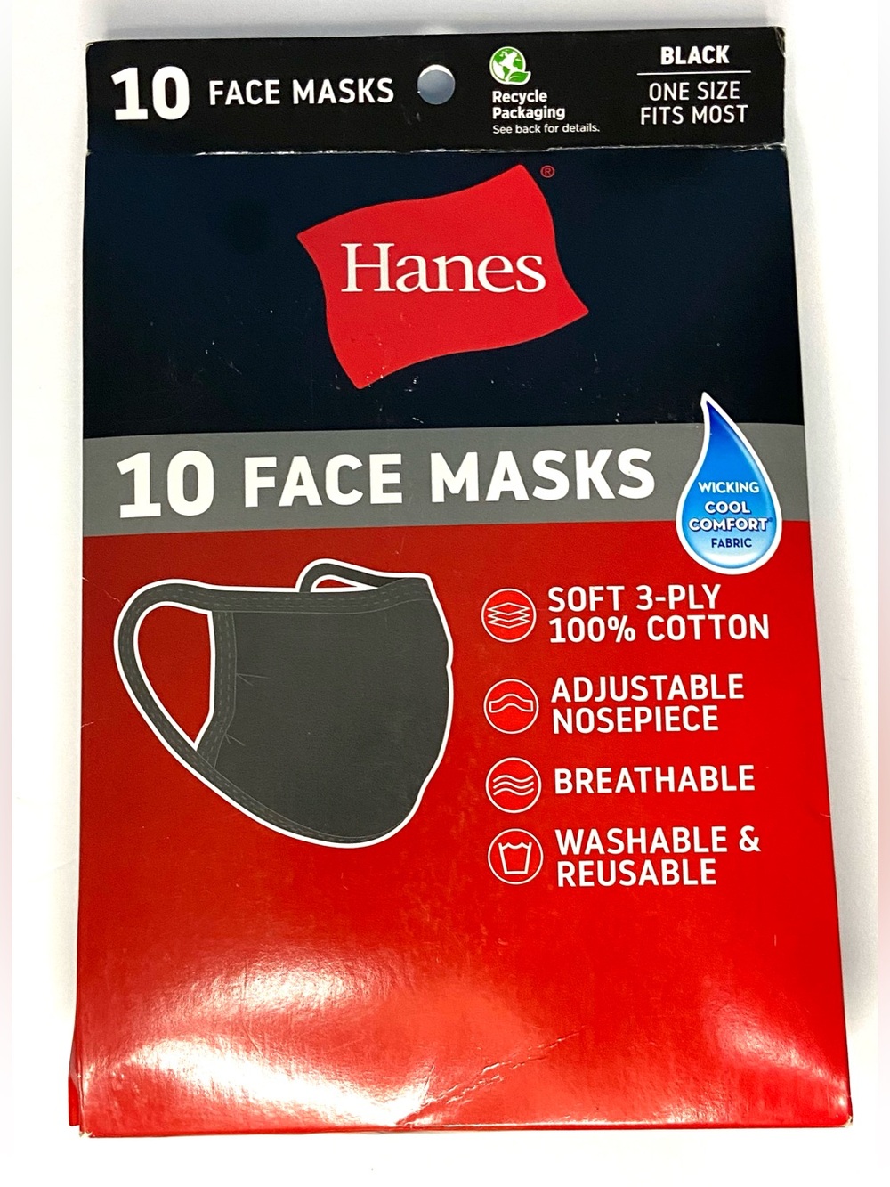 Hanes Black and Red 10-Pack Cotton Face Masks